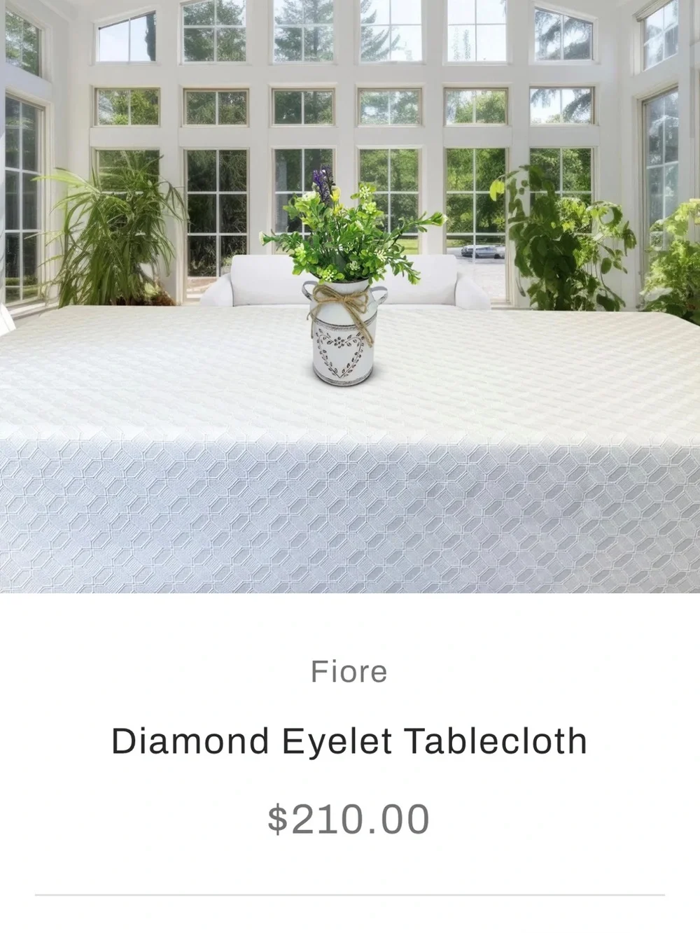 Fiore Diamond Eyekelt White Table Linen - 70x108